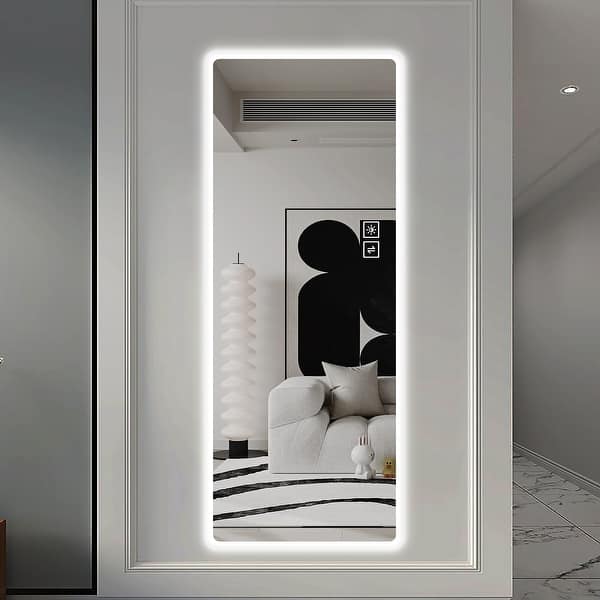 65" x 22" Wall Mounted Full Length Mirror with Lights Rounded Border Bed Bath & Beyond 38937295